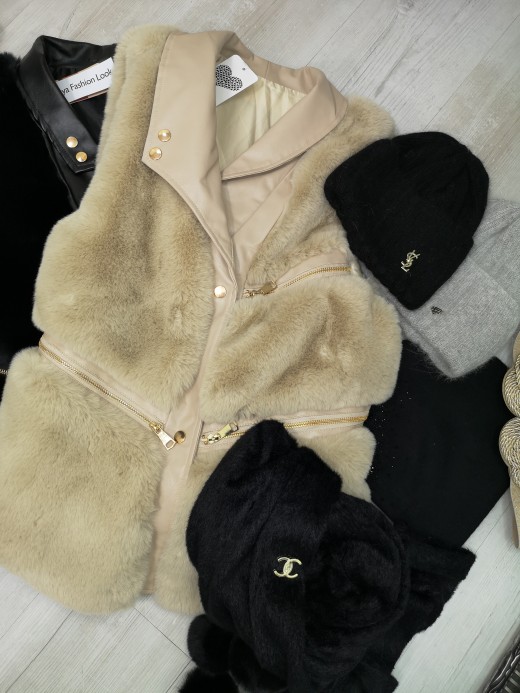 KAMIZELKA FUTERKOWA JASNY BEŻ 012