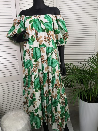 S021 SUKIENKA CARO ZIELONE LIŚCIE