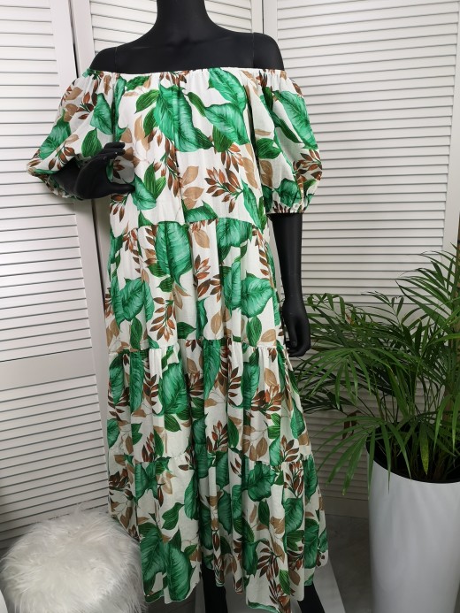 S021 SUKIENKA CARO ZIELONE LIŚCIE 