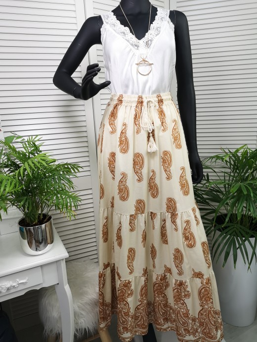 SPÓDNICA PAISLEY BEŻ KOD 049