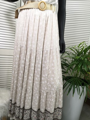 SPÓDNICA AURELIA KWIATKI BEŻ 050