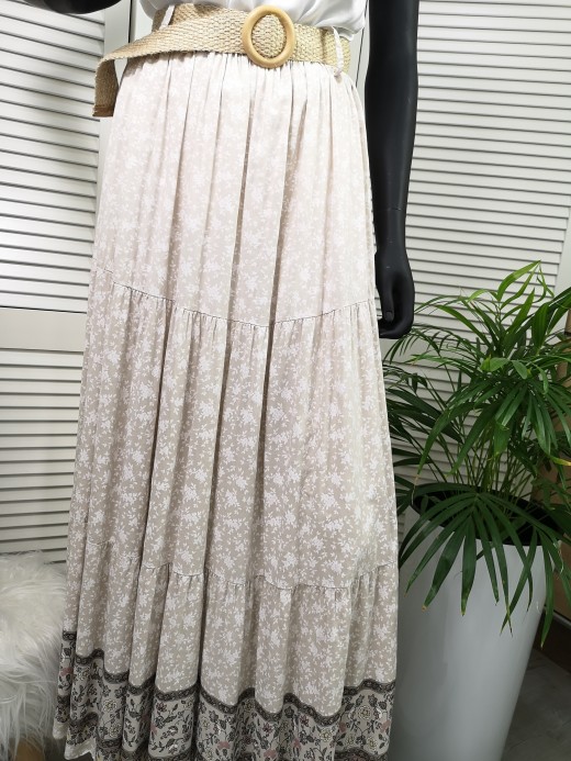 SPÓDNICA AURELIA KWIATKI BEŻ 050