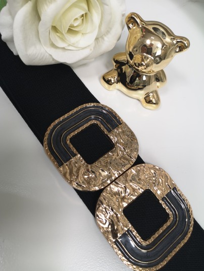 PA001 Pasek GUMA CZARNY ZŁOTA KLAMRA