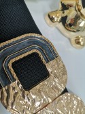 Pasek GUMA CZARNY ZŁOTA KLAMRA 058