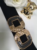 PA001 Pasek GUMA CZARNY ZŁOTA KLAMRA