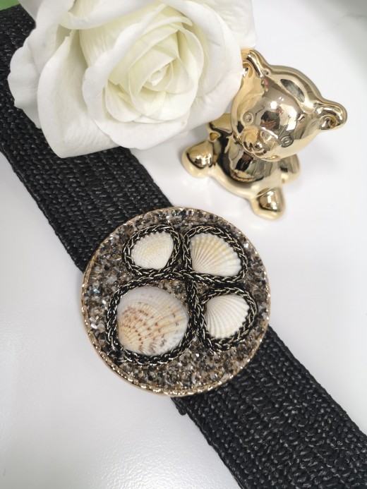 PA004 PASEK GUMOWY RAFIA MUSZELKI 