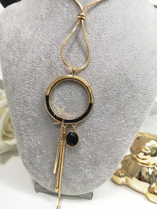 NASZYJNIK ZŁOTY CZARNE CYRKONIE 065