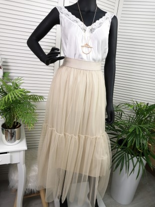 SPÓDNICA MEA TIULOWA BEŻOWA KOD 000