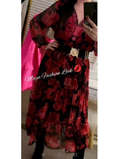 S073 SUKIENKA RÓŻANY OGRÓD Malinowy print