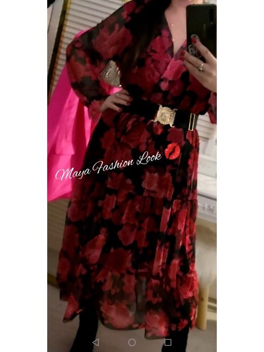 S073 SUKIENKA RÓŻANY OGRÓD Malinowy print