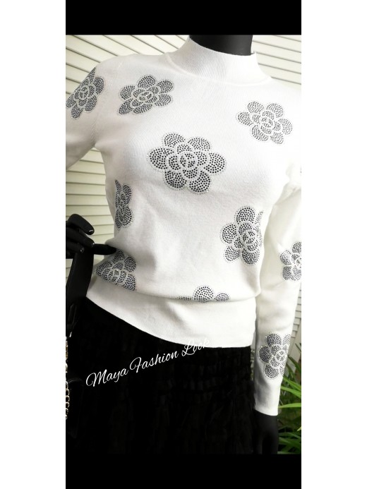 SW00 ! SWETER - Kwiaty dżety Śmietanka